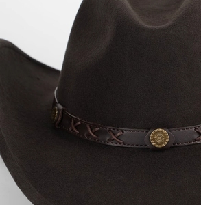 A111503 Chapeau haut de forme unisexe en feutre 100% laine, à large bord rigide, marron foncé, pour occasions formelles, décontractées et fêtes, vente en gros - Product Image 6