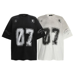 T-shirt en jersey vintage délavé à dégradé de couleurs, manches courtes, pour homme, marque streetwear de niche, imprimé lettres, coupe oversize, demi-manches - Product Image 4