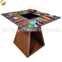 Table de repas en acier Corten avec foyer - Bac à barbecue rustique pour patio, balcon, jardin et cour - Approvisionnement direct usine