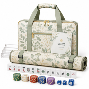 Complete American Mahjong Set with Floral Carrying Case <b>Roll</b> Up <b>Mat</b> Clear Acrylic Racks Tiles and Accessories - Product Image 1