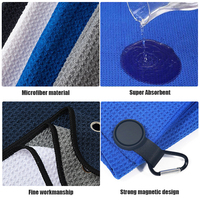 Serviette de nettoyage de balle de golf magnétique forte Offres Spéciales serviettes de golf gaufre en microfibre avec mousqueton