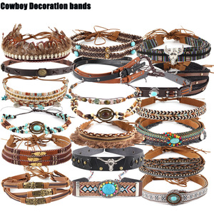 Bandes de chapeaux de cowboy, ceintures ethniques pour chapeaux western, bandes de chapeaux de cowgirl turquoise, bandes de chapeaux de cowboy perlées, accessoires de coiffure style cowboy - Product Image 1