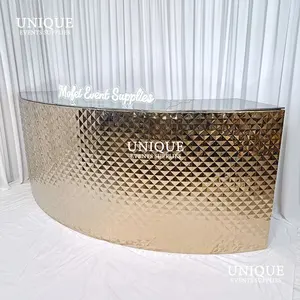 Luxury Wedding Banquet Center Stainless Steel Gold Curved Cocktail Circle Bar Counter Hotel Bar Table For Event