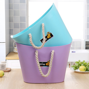 Storage Basket Oval Plastic With Rope Handle For Clothes Storage Pink Purple Blue Green - Product Image 3