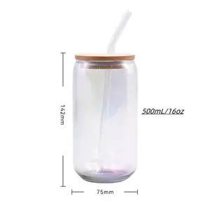 4Pcs Set 16Oz Can Shaped Beer Iced Coffee Whiskey Soda Tea Water Glass Cup With Glass Straw For Ideal Gift