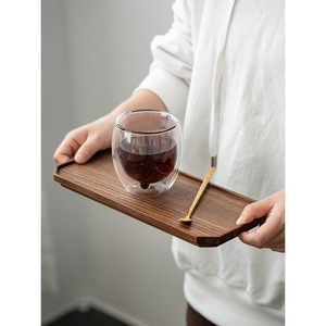Solid Wood <b>Tea</b> <b>Tray</b> Natural Walnut Wood Single Layer Japanese Minimalist Serving <b>Tray</b> For Residential Use - Product Image 1