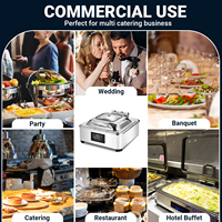 Ensemble de réchauds à buffet de luxe en acier inoxydable argenté carré avec couvercle en verre à fermeture douce, électrique pour la restauration, chauffe-plats de cuisine