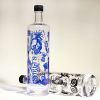 Bouteille en Verre Ronde Transparente Vide avec Logo Personnalisé pour Jus, Lait, Eau, Liqueur, Vin, Huile d'Olive, Vodka, Whisky, Gin, Tequila