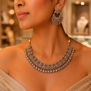 Conjunto de Joyería de Alta Calidad para Mujer, Collar, Aretes y Anillo con Circonitas y Perlas Geométricas, Chapado en Oro, Colección Elegante, Último Modelo - Product Image 2