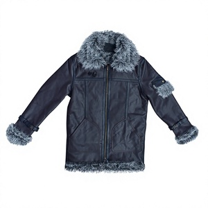 Men's Genuine Leather Jacket With <b>Faux</b> <b>Fur</b> Lining Turn-down Collar Windproof Winter <b>Coat</b> Regular Fit Moto Style - Product Image 1