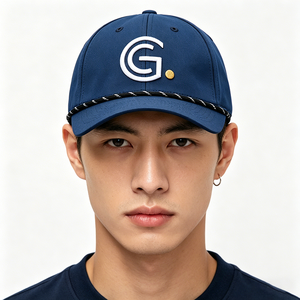 [Your Brand] Unisex <b>Navy</b> Blue 6-Panel Baseball Cap G Embroidery with Rope Trim Curved Back Casual Daily Wear <b>Hat</b> - Product Image 1