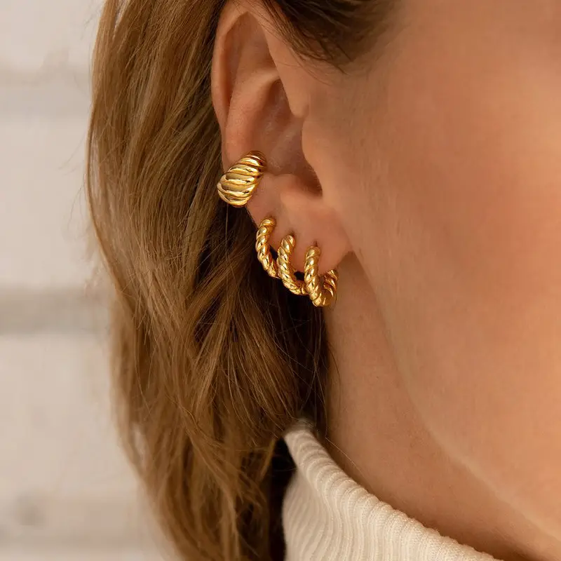 BINSHUO Trendy Ohrringe C-förmige Twist-Ohrringe Messing 18 Karat Gold gefüllt Damenmode Ohrring