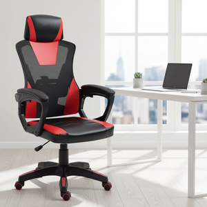 Chaise de Gaming et de Bureau en Maille Rouge et Noire avec Accoudoirs, Modèle 5713 – Offre Spéciale - Product Image 1