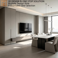 Meuble TV au design minimaliste moderne intégré pour salon, avec armoire murale complète et rétroéclairage LED