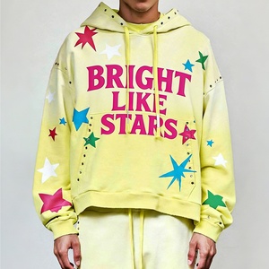 Sweat à capuche personnalisé en coton molletonné épais 500 GSM, coupe ample, épaules tombantes, ourlet brut, effet délavé soleil, imprimé DTG étoile - Product Image 1