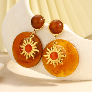 ต่างหูจี้เรซิ่นฝังลายดาวทรงเรขาคณิตชุบทอง 18k สำหรับงานปาร์ตี้แฟชั่น - Product Image 3