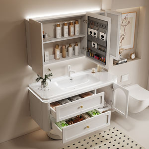 Ensemble de meubles de salle de bain modernes sur mesure avec vasque, miroir, armoire murale en panneau mélaminé résistant à l'eau pour hôtel et appartement - Product Image 5
