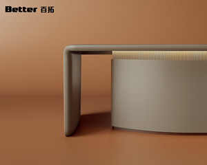 Luxury CEO Executive Desk - Light <strong>Wood</strong> Grain <strong>Desktop</strong> with Integrated Cable Grommet &amp; Seamless Curved Base for Corporate Leaders - Product Image 4