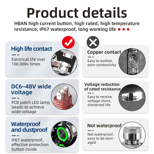 สวิตช์กดแบบกดติดปล่อยดับ HBAN ขนาด 22 มม. ไฟ LED สีแดง แสดงสถานะการเปิด-ปิด 6v 220v กันน้ำระดับ IP67 แบบ SPDT - Product Image 3