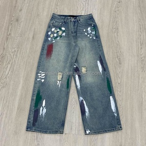 Fashion Custom Streetwear Graffiti Print Men's Jeans Pants Cotton Heavyweight High Quality Retro <b>Denim</b> Jeans - Product Image 3