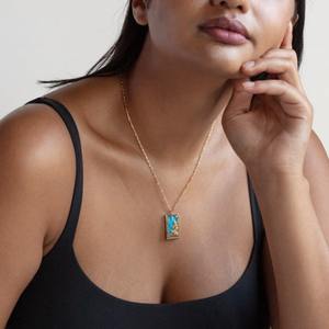 Boheemse Stijl Kleurrijke Email Zirkoon <span class=keywords><strong>Tarot</strong></span> Kaarten Hanger Vintage Vierkante Zirkoon Hanger Sieraden Link Ketting - Product Image 6