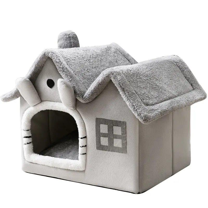 Складной домик для собак и кошек, плюшевая теплая кровать для собак, съемное гнездо, закрытые палатки, пещера