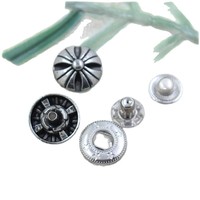 9MM 10MM 12MM 14MM 15MM Kancing Logam Tersembunyi 4 Bagian Tekstur Bulat Motif Bunga Warna Perak untuk Pakaian