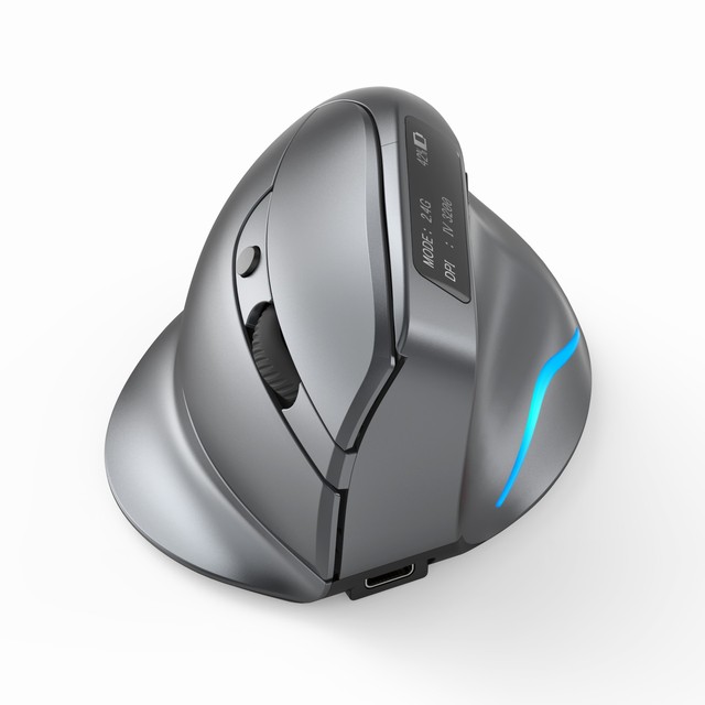 Ergonomic Right-Handed Vertical Mouse 8 Buttons RGB Backlit for Wireless Charging Dual-Mode Grip Anti-Mouse-Hand Design