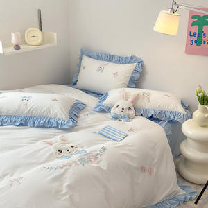 ชุดผ้าห่มเด็กคุณภาพสูง ผ้าฝ้าย สำหรับฤดูใบไม้ร่วง กันน้ำ ลายการ์ตูนสัตว์ ไส้ใยขนสัตว์ ปักลายลูกไม้ ผ้าทวิล - Product Image 4