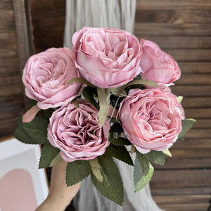 Ramo de Rosas Artificiales Jinxi, Flores de Seda para Decoración de Bodas y Hogar, 7 Piezas, Estilo Rosa Austin, Arreglo Reutilizable - Product Image 4