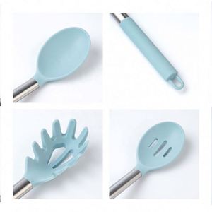 Premium Customized 7-Piece Nordic Kitchenware Accessory Set Blue <b>Silicone</b> Cooking <b>Tools</b> with Stainless Steel Handle Home Kitchen - Product Image 5