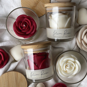 Glass Jar Bamboo Lid 3D Rose Flower Scented Soy Candle Hand‑poured Aromatherapy Home Fragrance Gift - Product Image 4