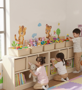 Organizzatore <span class=keywords><strong>Montessori</strong></span> in Legno a 2 Ripiani e 5 Scomparti per Giocattoli, Libreria per Asilo, Scuola Materna, Aula e Camere dei Bambini - Product Image 4