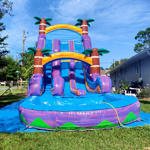 Dual lane backyard kids party jumping bounce <b>house</b> toboggan aquatique gonflable <b>inflatable</b> tiki plunge water slide with pool - Product Image 1