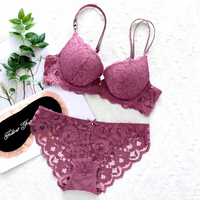 Ensemble de soutien-gorge en dentelle à armatures pour femmes, personnalisé en gros, avec motif floral, style quotidien, culotte de bikini, matière en élasthanne/coton