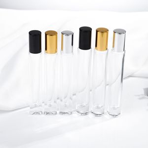 Travel Size <b>Mini</b> 10ml Luxury Refillable Roll Perfume <b>Bottle</b> Empty Thick Bottom Glass Square Matte Metal Roller Essential Oil - Product Image 1