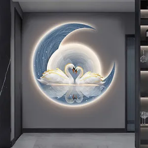 Popular Swan Wall Art Exquisitely Carved Crystal Porcelain Animal Paintings Bedroom Decoration Painting Home Decoration