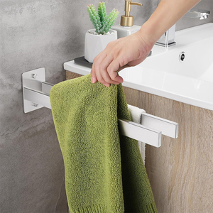 Portasciugamani Portatile in Acciaio Inossidabile <span class=keywords><strong>Argento</strong></span>, Doppio Supporto Adesivo da Parete per Asciugamani da Bagno - Product Image 6