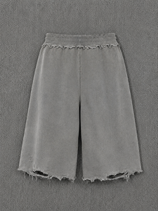 Pantalones Cortos de Hombre Vintage con Lavado Ácido, Desgastados, con Bajo sin Rematar, Gráfico de Telaraña Gótica Revenge, Estilo Baggy Streetwear - Product Image 2