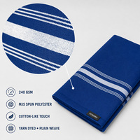 Servilleta de Bistro Azul Rey con Rayas Invertidas 18x22 240GSM, Teñida con Hilo, Poliéster Hilado, Hecha a Mano, Reutilizable, para Restaurantes, Hoteles y Uso Comercial