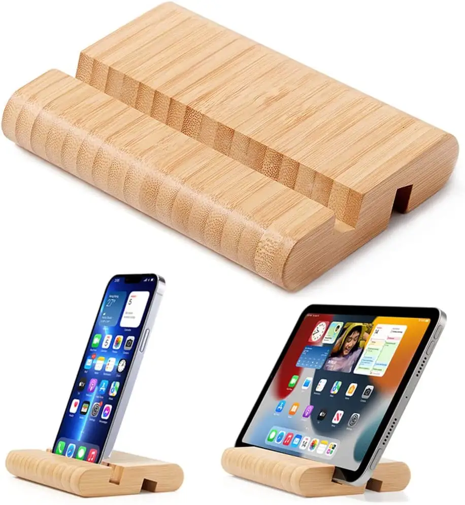 Wooden Tablet Stand Bamboo Mobile Phone Stand for Desktop pad Cell Phone Holder