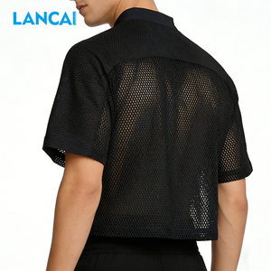 T-shirt Lancai pas cher pour homme, 100 % polyester, col en V, coupe ample, séchage rapide, manches courtes, maillot en maille imprimé - Product Image 4