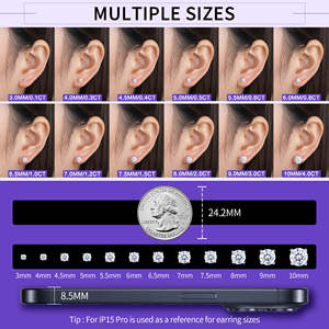 Pendientes de tuerca con cierre de rosca de plata 925 con moissanita de alta calidad para hombre y mujer, estilo hip hop, venta al por mayor - Product Image 4