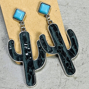 Pendientes Retro de cuero de <span class=keywords><strong>Cactus</strong></span> bohemio para mujer, aretes étnicos, turquesa occidental, joyería, regalo - Product Image 4