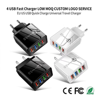 Chargeur mural USB 4 ports QC3.0 à chargement rapide, prise UE/US, adaptateur secteur portable de voyage, logo personnalisé, vente en gros directe usine