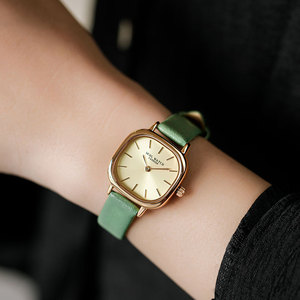 Elegante reloj cuadrado pequeño para mujer, reloj verde pequeño de cuero genuino, reloj de mujer fresco y elegante - Product Image 2