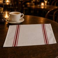 Serviette de table en polyester 100% blanche tissée avec des bordures verticales rouges pour hôtel, restaurant, café