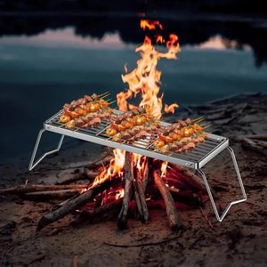 Outdoor Foldable Detachable Charcoal <b>BBQ</b> <b>Grill</b> Head Stand Portable Camping Stainless Steel Mesh Rack - Product Image 2