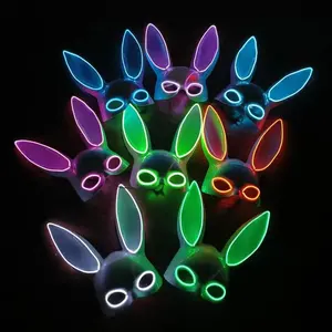 Maschera LED coniglio dalle orecchie lunghe incandescente Sexy Bunny EL Wire MASK accessori per costumi Cosplay maschera luminosa