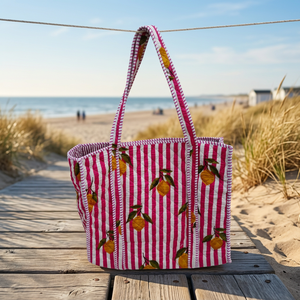 Sac fourre-tout pliable en coton matelassé, multicolore, fait main, écologique, style bohème, avec fermeture éclair, imprimé au bloc à la main, pour la plage, les voyages et le shopping - Product Image 4